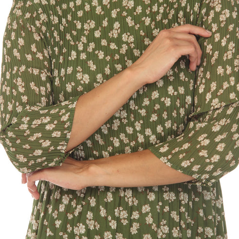 3/4 Sleeve Ruffle Skirt Print Dress - DR1421 Green